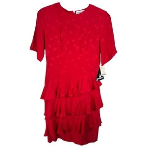 Argenti Women's Red Silk ruffle Shoulder Pads Dress